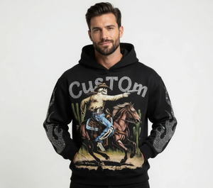 Custom Rhinestone Hoodie Men's Oversized Streetwear <b>Black</b> Glitter Print Front Logo Hip Hop Autumn Knitted <b>Sweatshirt</b> - Product Image 4