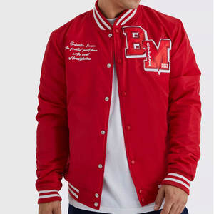 Chaquetas de Hombre Personalizadas al por Mayor con Bordado, Chaquetas Bomber Rojas de Poliéster Transpirable, Corte Regular, Chaquetas Largas para Hombre - Product Image 1
