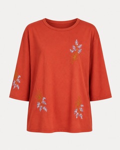 Bmama Blouse légère brodée de fleurs pour femme, manches 3/4, imprimé floral rouge, brodée, décontractée et tendance - Product Image 5