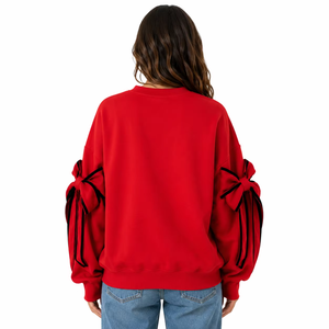 Sweat-shirts à col rond pour femmes avec strass, manches à nœud personnalisées, vêtements brodés, pull oversize, fournisseur de marques privées - Product Image 4