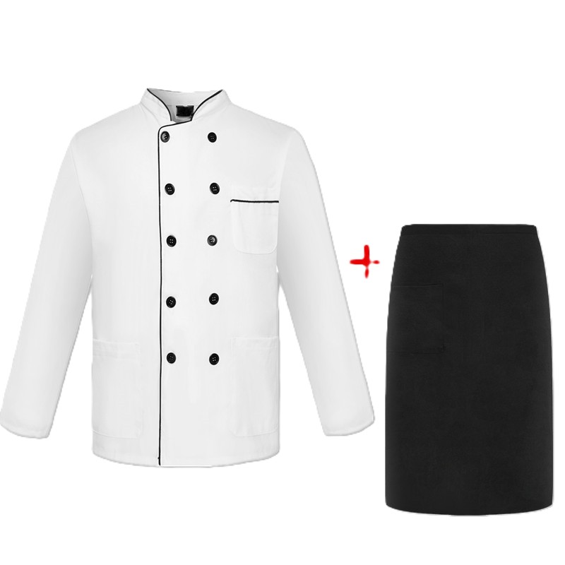 White Black Trim Long Sleeved + Apron