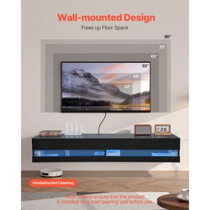 Mobile TV Sospeso Moderno da 71 Pollici con Prese Elettriche e Luci LED, Stile Legno MDF, 2 Cassetti - Product Image 2