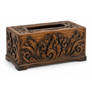 Caja de pañuelos rectangular de madera de mango, hecha a mano, ecológica, duradera, tallada, diseño de llama de Ubud Kayon, venta al por mayor - Product Image 1