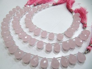 Cuentas de Cuarzo Rosa en Forma de Lágrima de 10x14mm, Facetadas, Tipo Briolette, Hilo de 8 Pulgadas - Product Image 2