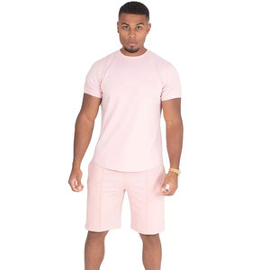 T-shirt et short rayés pour homme, vêtements pour homme, ensemble deux pièces personnalisé pour l'été, streetwear en coton, ensemble deux pièces uni pour homme - Product Image 4