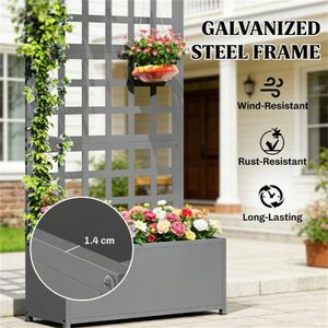 Fioriera Rialzata Grigia e Scaffale per Giardino, Elegante Recinzione, Traliccio e Cancelli - Product Image 3