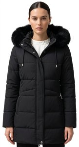 Chaqueta Larga Acolchada Impermeable Negra para Mujer, con Calefacción, Ecológica, con Capucha de Piel, Cierre de Cremallera, Manga Larga, Corte Regular, para Invierno - Product Image 6
