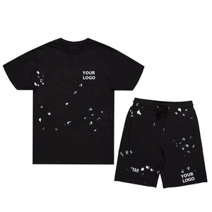 Superb Custom Screen Print Unisex Sweatsuit Short Sleeve Cotton Men 2 Piece Summer Short <b>Set</b> Plain T Shirt Shorts <b>Set</b> - Product Image 1