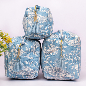 Trousse de Maquillage Vintage Grande en Coton Matelassé Écologique Réutilisable Portable Imprimée à la Main Lavable avec Fermeture Éclair Tendance - Product Image 2