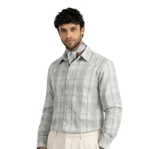 Camisas de Vestir de Algodón Premium para Hombre |   Corte Regular |   Casual a cuadros gris |   Camisa de Manga Corta con Cuello Camisero, Suave y Transpirable - Product Image 1