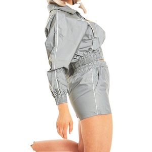2025 personnalisable réfléchissant Nylon coupe-vent Shorts ensemble unisexe imprimé survêtement fermeture éclair gris clair automne Logo complet - Product Image 5