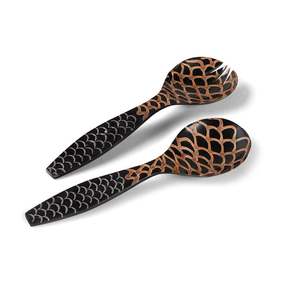 Ensemble de 2 cuillères à salade en corne, design tendance, fabriquées à la main à partir de corne de buffle naturelle, à prix abordable. - Product Image 1