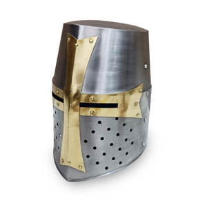 Casque de Chevalier Templier Médiéval Portatif en Acier Doux avec Croix en Laiton, Sangle en Cuir Réglable pour Reconstitutions Historiques - Product Image 1