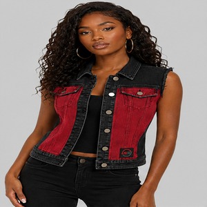 Gilet en jean classique sans manches pour femme avec boutons sur le devant, col classique, gilet décontracté pour un look superposé au quotidien - Product Image 1