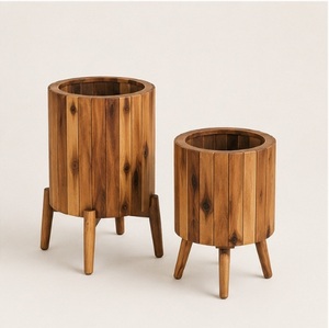 Vente en gros de jardinières modernes en bois d'acacia à lattes avec pieds, pot de fleurs d'intérieur en bois massif écologique pour la décoration de la maison et des hôtels - Product Image 2