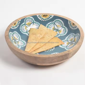 Autocollant émail imprimé bol en bois vente chaude salade de légumes riz bols de service bol à salade en bois - Product Image 5