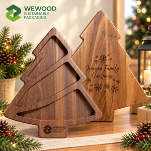 Plateau de Noël en bois écologique, plateau de service mignon en bois naturel, plateau pour aliments, fruits, en-cas, fête de Noël, dîner - Product Image 1