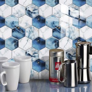 สติกเกอร์ติดผนังมีกาวในตัวลายหินอ่อนสีฟ้าสีขาวกันน้ำได้12ชิ้นแผ่น PVC สำหรับตกแต่งห้องครัวห้องน้ำบ้าน - Product Image 3