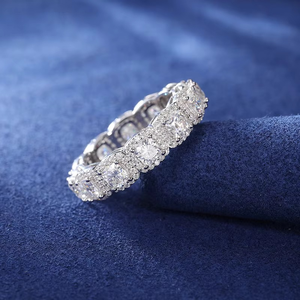 925 <b>Silver</b> Iced Diamond Lab Grown Cushion Cut Halo Cluster <b>Eternity</b> Band Wedding <b>Ring</b> Unisex Luxury Jewelry IGI Certified - Product Image 3