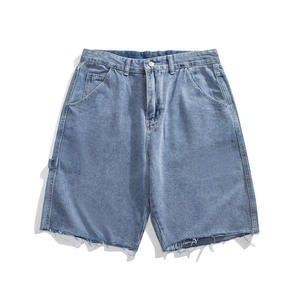Men's High Waist Denim Bermuda Shorts Solid Color Cotton Casual Style <b>Button</b> <b>Fly</b> Washed Finish Pockets Breathable Summer Wear - Product Image 1