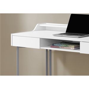 Contemporary Modern 48\"L Home Office <b>Computer</b> <b>Desk</b> with <b>White</b> Laminate Grey Metal Featuring Storage Drawers for Work Laptop - Product Image 3