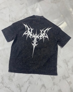Custom Vintage Acid Wash 280GSM Heavy Cotton T Shirt Screen Printing Gothic Tribal <b>Back</b> Graphic Logo Oversized <b>Drop</b> Shoulder - Product Image 2