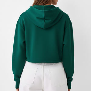 เสื้อฮู้ดซิปสำหรับผู้หญิงไซส์ใหญ่ สีเขียวล้วน ตัดสั้นด้านหน้า มีโลโก้ แขนยาว เหมาะสำหรับใส่ในฤดูใบไม้ร่วง ระบายอากาศได้ดี ผลิตจากผ้าฝ้ายถัก - Product Image 2