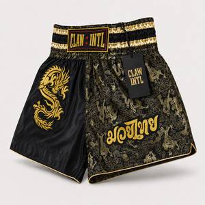 CLAW INTL Men's Black Silk Kung Fu Shorts Gold <b>Dragon</b> Embroidery Regular Fit Martial <b>Arts</b> Wear - Product Image 6