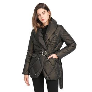 Black Quilted Puffer <b>Jacket</b> Turn-down Collar Button Closure Windproof Winter Coat Regular Fit Unisex Casual Style - Product Image 3