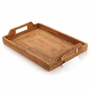 Rectangular Rattan Serving <b>Tray</b> With Built-in Handles Eco-Friendly Woven Wicker Bread Fruit Storage <b>Basket</b> Decorative Food Use - Product Image 1