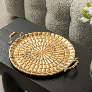 Accesorios para el Hogar, Bandejas Decorativas Hechas a Mano, Bandeja Redonda de Lujo con Asas, Bandejas para Exhibir Frutas y Postres, Decoración para Bodas, Centros de Mesa - Product Image 1