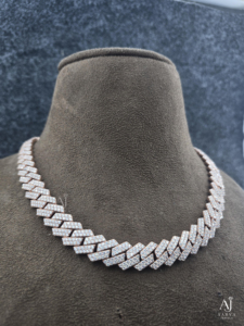 AARVA JEWELS Moissanite <b>Statement</b> <b>Necklace</b> 18K Solid Gold Rose Gold Plated Geometric Link Chain Luxury Unisex <b>Necklaces</b> - Product Image 2