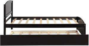 Traditional Design Solid <b>Wood</b> Twin Size Platform <b>Bed</b> & Walnut Finish Trundle Walnut Finish <b>Wood</b> <b>Bed</b> Frame with Trundle - Product Image 6