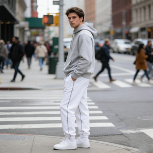 Pantalon de survêtement homme en molleton 100% coton, personnalisé, gaufré, taille à cordon, effet délavé soleil - Product Image 3