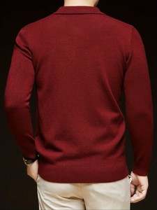 Men's Autumn/Winter 430g Thickened Sweater <b>Base</b> <b>Layer</b> Casual Solid Color Fine Knit Lapel <b>Wool</b> Blend Warm Sweater Top - Product Image 5