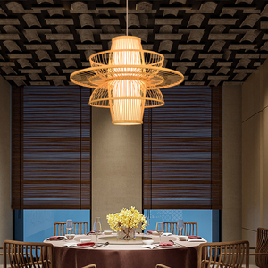 Wholesale Bamboo Pendant <b>Light</b> Double Layer Design Handwoven Ceiling Lamp with Soft Warm Lighting Natural for Home Decor OEM ODM - Product Image 2