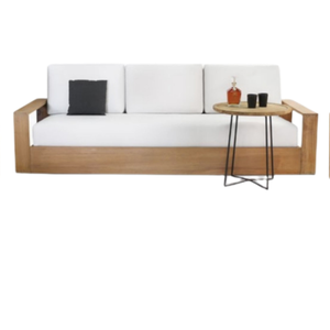 Chaise longue d'extérieur moderne en teck massif, profil bas, accoudoir plat, coussin blanc, personnalisation OEM disponible. - Product Image 3