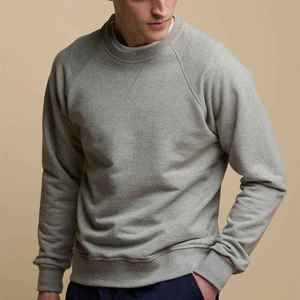 Sweat-shirt gris à col rond pour homme, manches raglan, coupe classique, en coton French Terry, style décontracté, pull tricoté à manches longues pour l'automne - Product Image 1