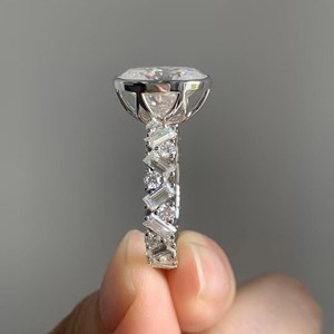 Solitaire Moissanite 3CT Oval Cut With Side Baguette Cut Halo <b>Ring</b> Original 925 Silver Fine Fully Eternity Gift For Lovers - Product Image 1