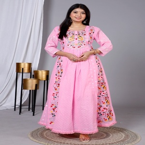 Conjunto de Kurta Anarkali de Algodón Rosa Elegante y Estilizado NIYANI con Bordado Intrincado y Dupatta para Bodas, Fiestas y Playa, Largo hasta el Tobillo para Mujer - Product Image 2