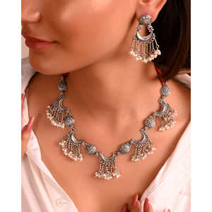 Conjuntos de Joyería Fina Meera Jaipur, Collar y Aretes de Plata con Perlas - Product Image 2