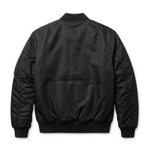 Blouson bomber noir en nylon pour homme, imprimé personnalisé, fermeture éclair, veste tendance en satin, poche sur la manche, manteau décontracté d'hiver - Product Image 3