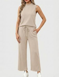 Womens Sleeveless Tank Top and Trouser <b>Set</b> Casual Two Piece Outfit Soft Cotton Lounge Wear Matching <b>Set</b> Comfortable Daily Wear - Product Image 4