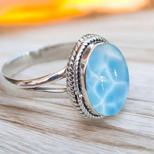 แหวนลาริมาร์ดีไซน์สวยทันสมัย รูปทรงวงรี เงินแท้ 925 ทำมือ สไตล์โบฮีเมียน สำหรับผู้หญิง เหมาะสำหรับงานแต่งงานและวันครบรอบ - Product Image 6