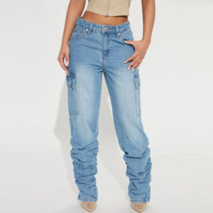 Jeans Rectos Transpirables para Mujer, Edición Limitada, Diseño Personalizado, Color Sólido, Estilo Casual, Cintura Alta, Tipo Cargo - Product Image 2