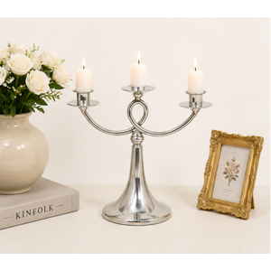 Candélabre vintage à 3 bras en métal, triple porte-bougie argenté, support de bougie pour centre de table de mariage et décoration de table d'hôtel et de maison - Product Image 4