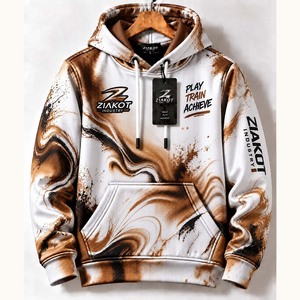 Sudadera con Capucha Deportiva Estilo Fractal Abstracto 3D en Negro y Azul, Teñida a Mano y Cosida a Medida, Venta Directa al Por Mayor de Ziakot Industry - Product Image 3