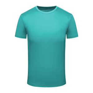 T-shirt décontracté à manches courtes et col rond pour homme, vert turquoise, coupe classique, uni, tricoté - Product Image 1