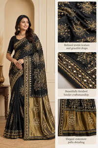 Sari de Seda Moonga Morado de CHOHAN TEXTILE, Largo hasta el Suelo, Sin Arrugas, de Secado Rápido, con Protección Solar, Borde Dorado Zari, Estilo Vintage para Bodas y Fiestas - Product Image 6