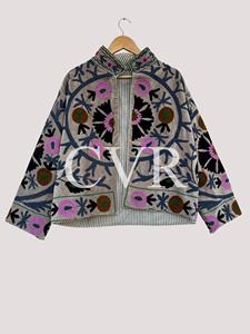 Manteau en coton brodé à la main à motifs floraux, col mandarin, manches lanternes, grande taille, vêtements d'extérieur pour femmes, style bohème, automne - Product Image 3